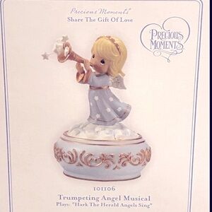 2009 Precious Moments Trumpeting Girl Angel Musical Music Box Hark the H…